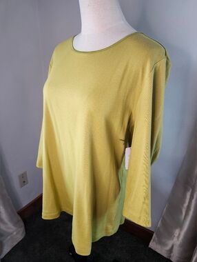 Christopher & Banks Yellow Knit Top Petite 14W 3/4 Sleeve Lightweight NWT
